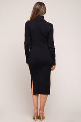 Black Long Sleeve Turtleneck Maternity Sweater Dress