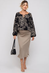 Black Floral Tie Detail Long Sleeve Maternity Blouse