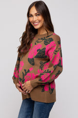 Camel Floral Print Maternity Sweater