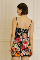 Black Multi Floral Collaged Mini Dress