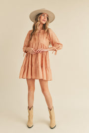 Dusty Peach Tiered Long Sleeve Mini Dress