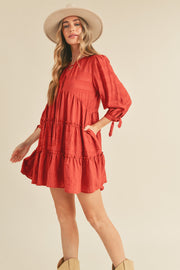 Red Tiered Long Sleeve Mini Dress