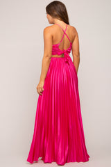 Fuchsia Satin Pleated Cutout Maternity Gown