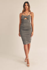 Charcoal Strappy Cutout Fitted Maternity Midi Dress