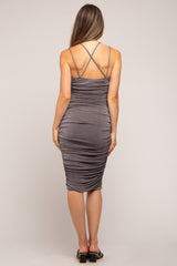 Charcoal Strappy Cutout Fitted Maternity Midi Dress