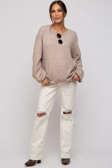 Cream Distressed Knee Maternity Jeans