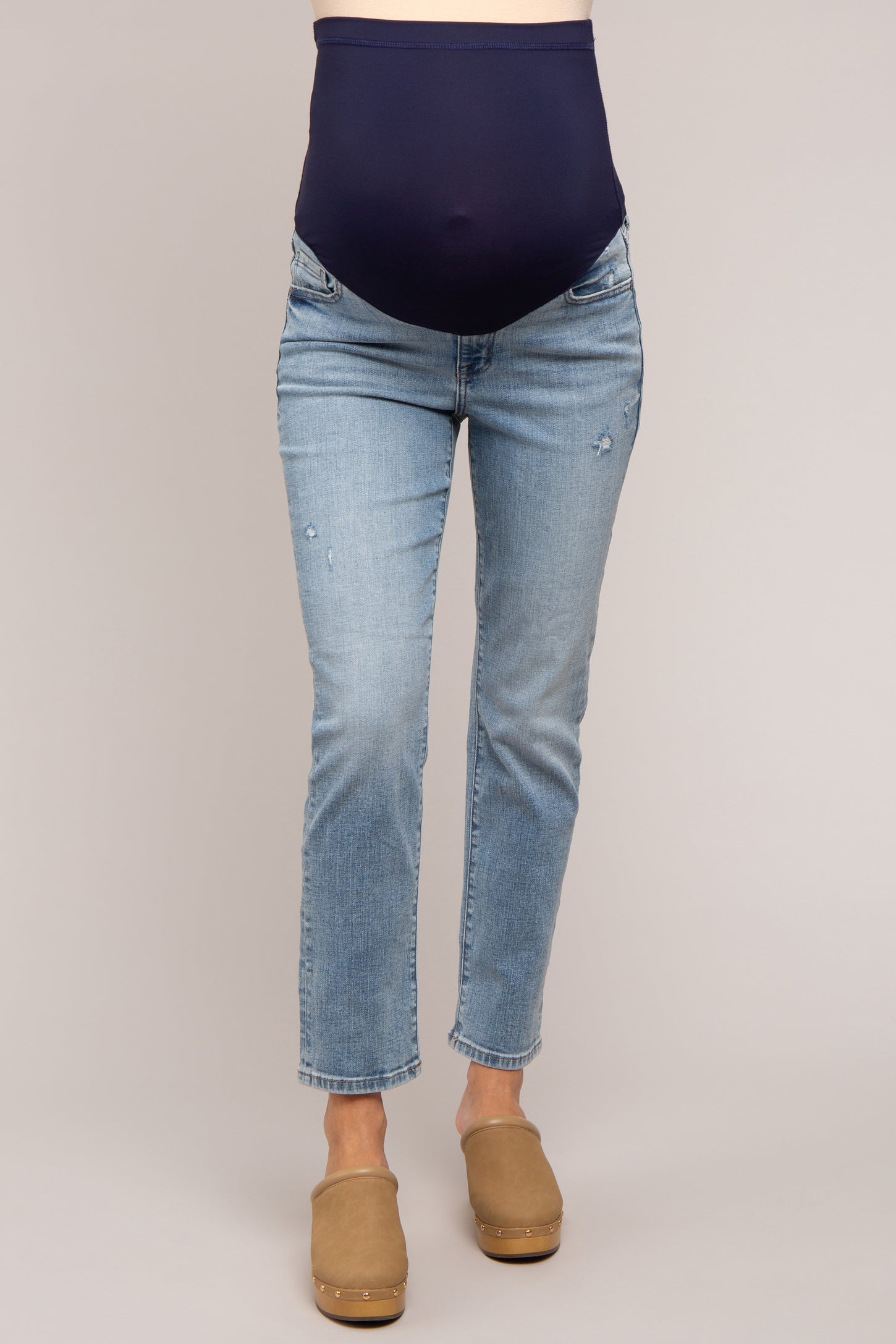 Light Blue Straight Leg Maternity Jeans