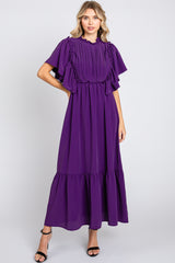 Purple Ruffle Pleated Maxi Dress
