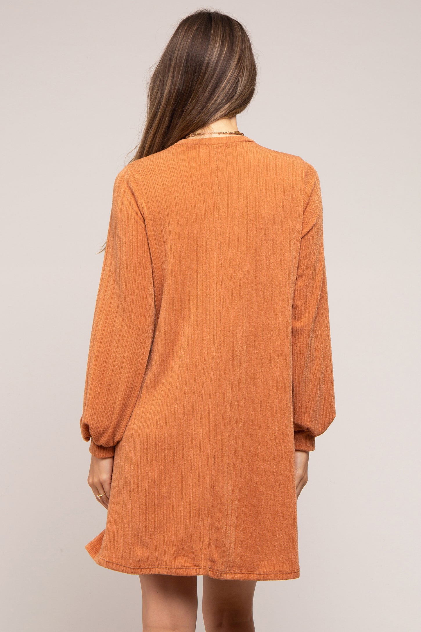Camel Mock Neck Long Sleeve Maternity Dress