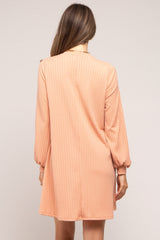 Light Pink Ribbed Mock Neck Long Sleeve Maternity Dress