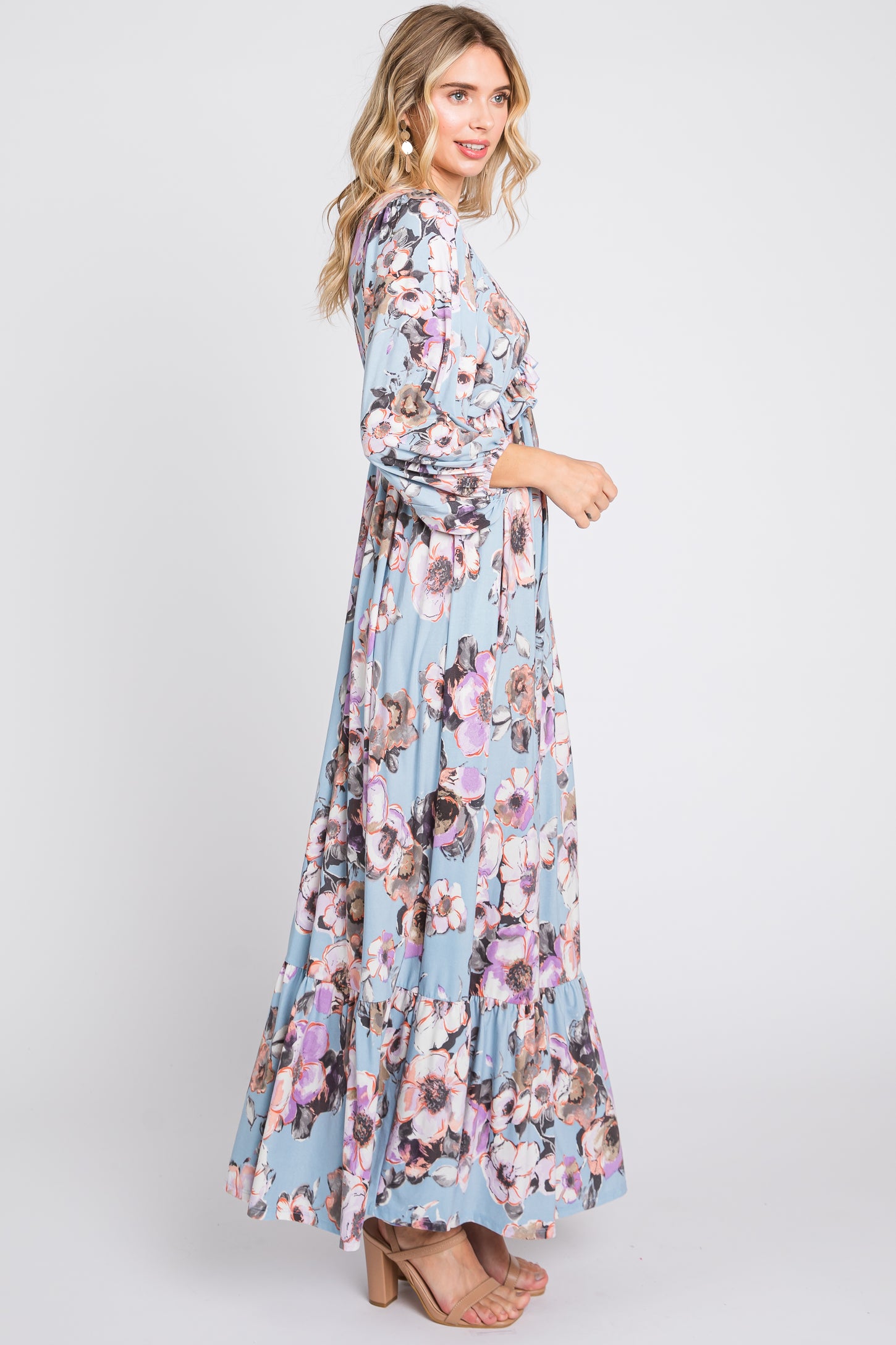 Light Blue Ruffle Accent Maxi Dress