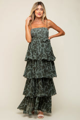 Olive Animal Print Flounce Tier Maternity Maxi Dress
