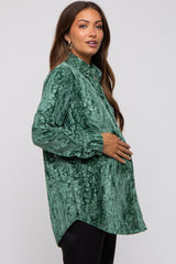 Green Embossed Floral Velvet Maternity Blouse
