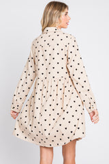Cream Heart Print Corduroy Button Up Dress