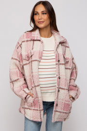 Pink Plaid Sherpa Maternity Jacket