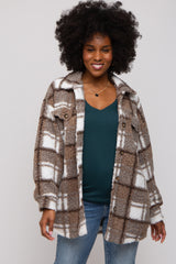 Brown Plaid Sherpa Maternity Jacket