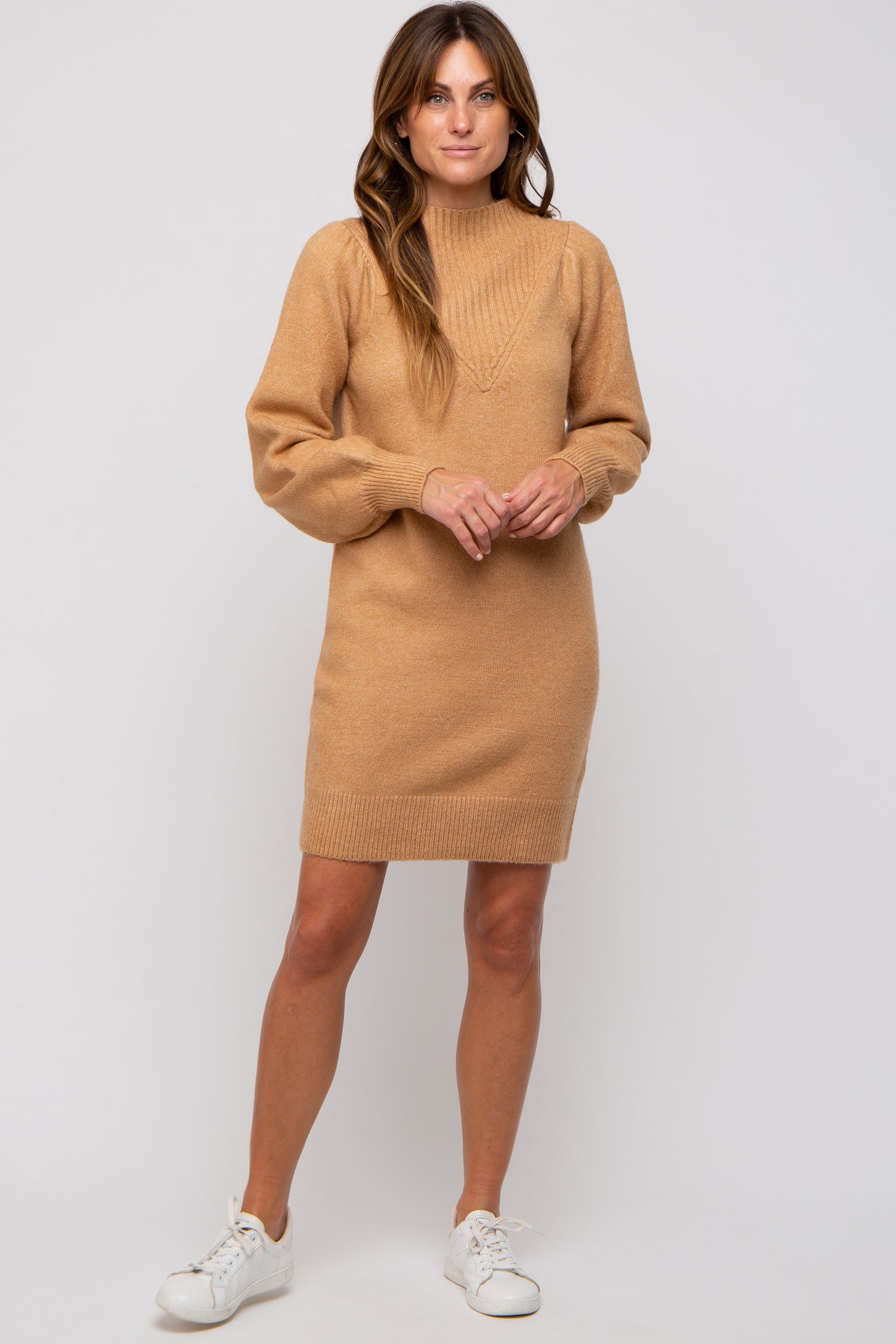 Camel Chunky Knit Sweater Dress