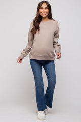 Taupe Pullover Maternity Terry Crewneck