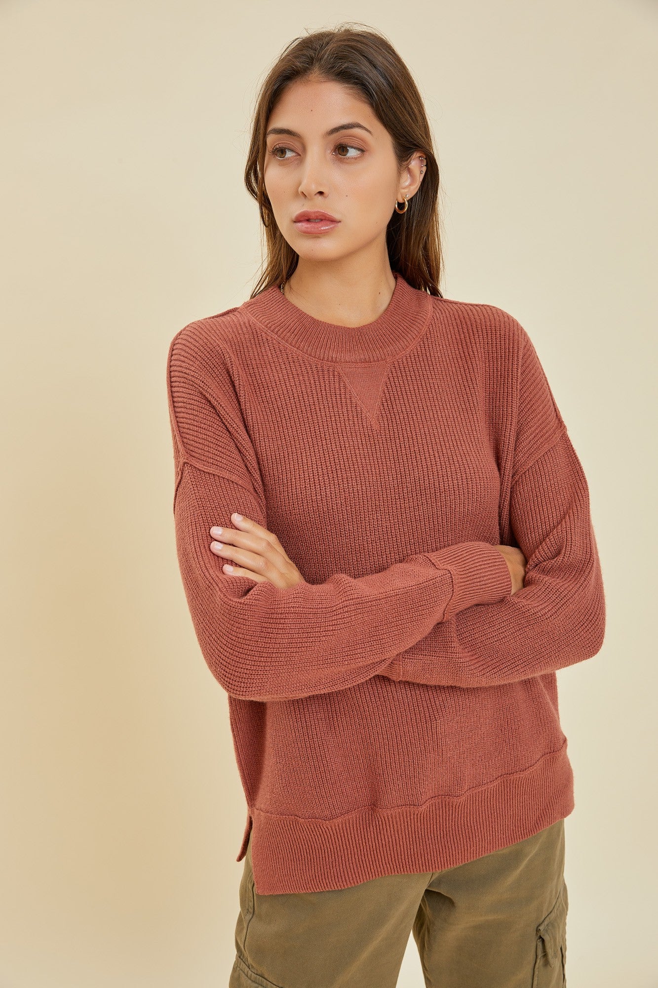 Rust Knit Side Slit Maternity Sweater