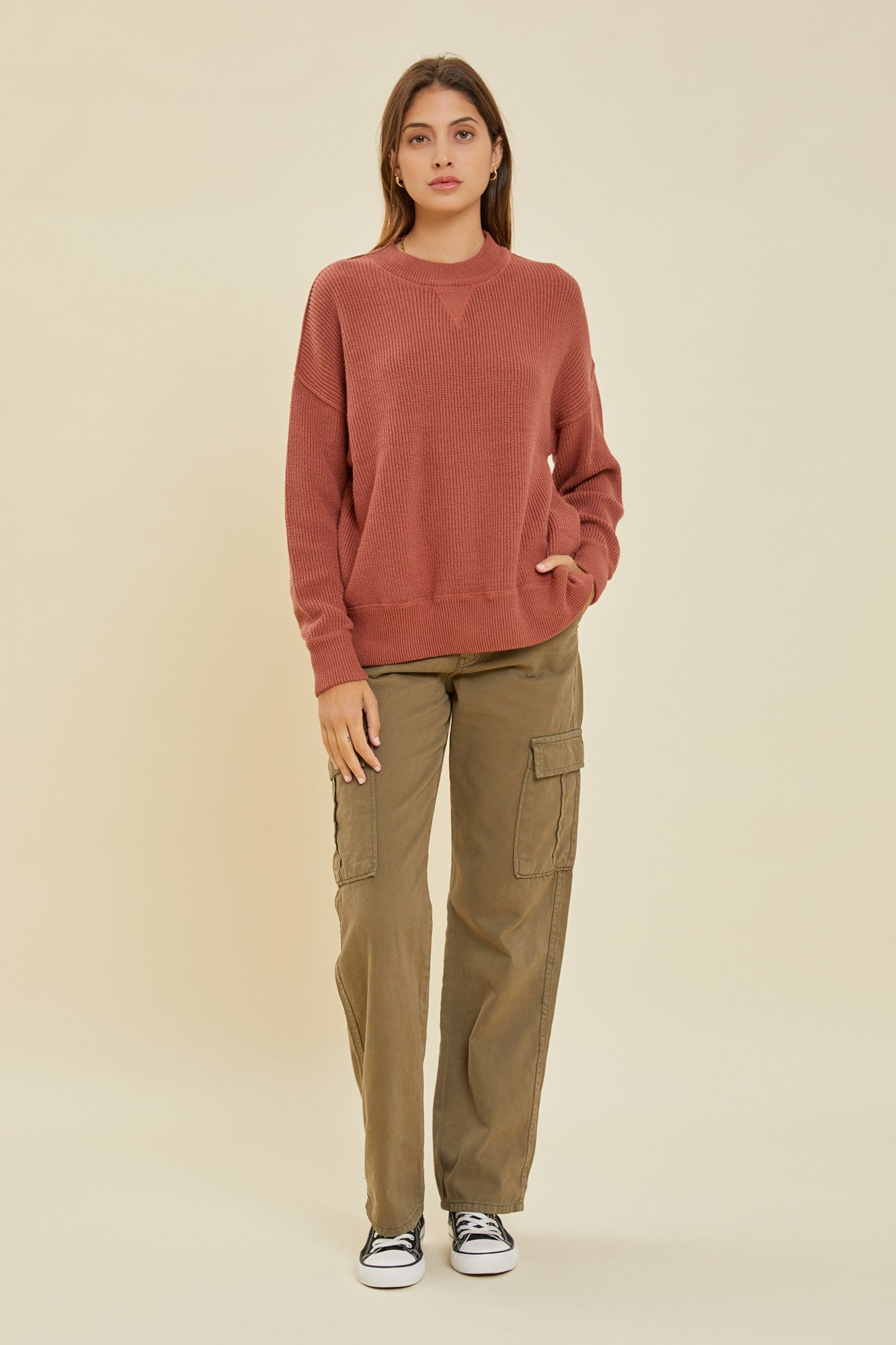 Rust Knit Side Slit Sweater