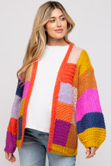 Multi-Color Checkered Thick Knit Maternity Cardigan