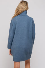 Blue Turtleneck Maternity Sweater Mini Dress