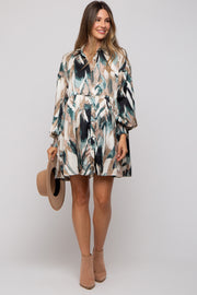 Forest Green Print Button Down Puff Sleeve Maternity Dress