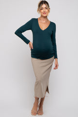 Forest Green V-Neck Long Sleeve Maternity Top