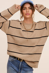 Mocha Striped Mock Neck Sweater