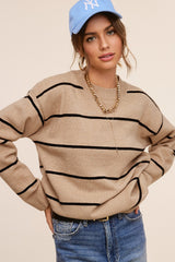 Mocha Striped Mock Neck Sweater