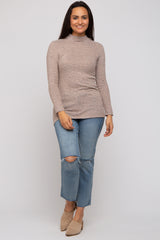 Taupe Striped Long Sleeve Mock Neck Top