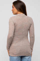 Taupe Striped Long Sleeve Mock Neck Maternity Top