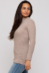 Taupe Striped Long Sleeve Mock Neck Top