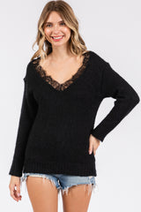 Black Lace V-Neck Sweater