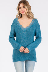 Turquoise Lace V-Neck Sweater