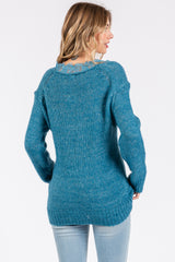 Turquoise Lace V-Neck Sweater