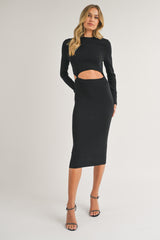 Black Fitted Cutout Midi Dress