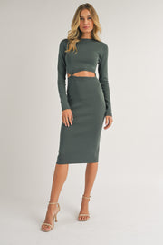 Olive Fitted Cutout Midi Dress