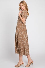 Mocha Print Ruched Midi Dress