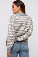 Grey Striped Open Knit Maternity Sweater