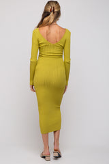 Lime V-Neck Long Sleeve Fitted Maternity Maxi Dress