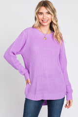 Lavender Waffle Knit Round Hem Sweater