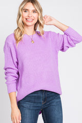 Lavender Waffle Knit Round Hem Sweater