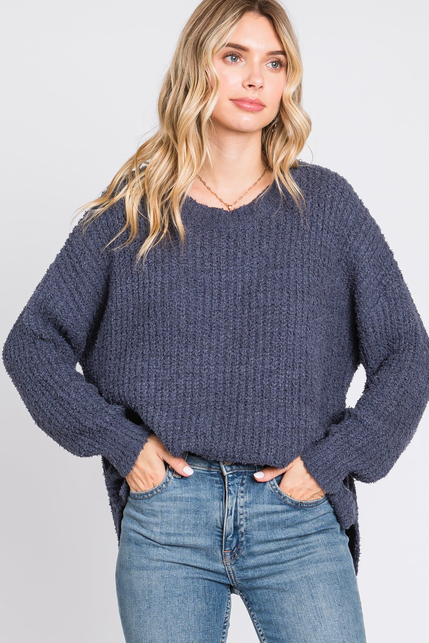 Navy Dropped Shoulder Maternity Sweater