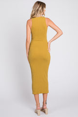Mustard Ribbed Fitted Midi Dress