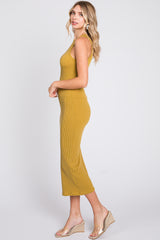 Mustard Ribbed Fitted Midi Dress