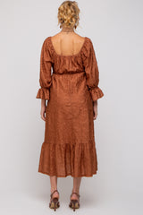 Rust Metallic Jacquard Floral Maternity Midi Dress