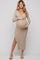 Beige Ribbed Fitted Long Sleeve Maternity Maxi Dress