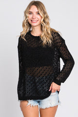 Black Chenille Open Knit Sweater