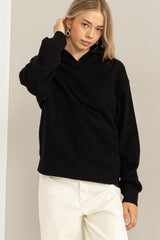 Black Front Pocket Hooded Fleece Sweatshirt